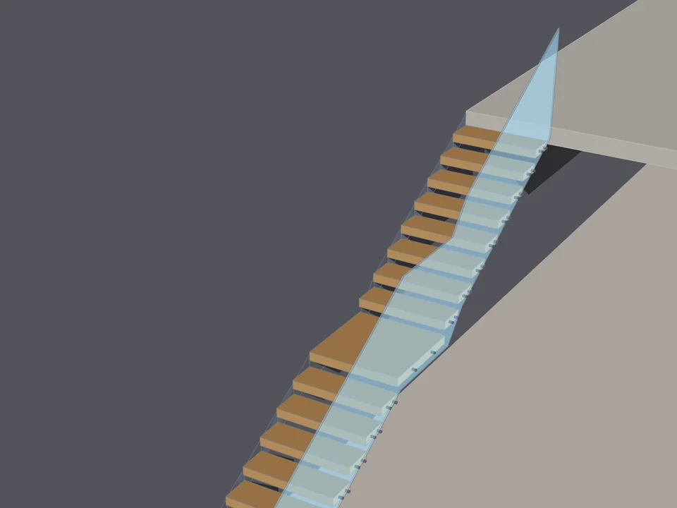 StairFun Studio — Yüzen basamaklar, ankraj duvarın içinde.