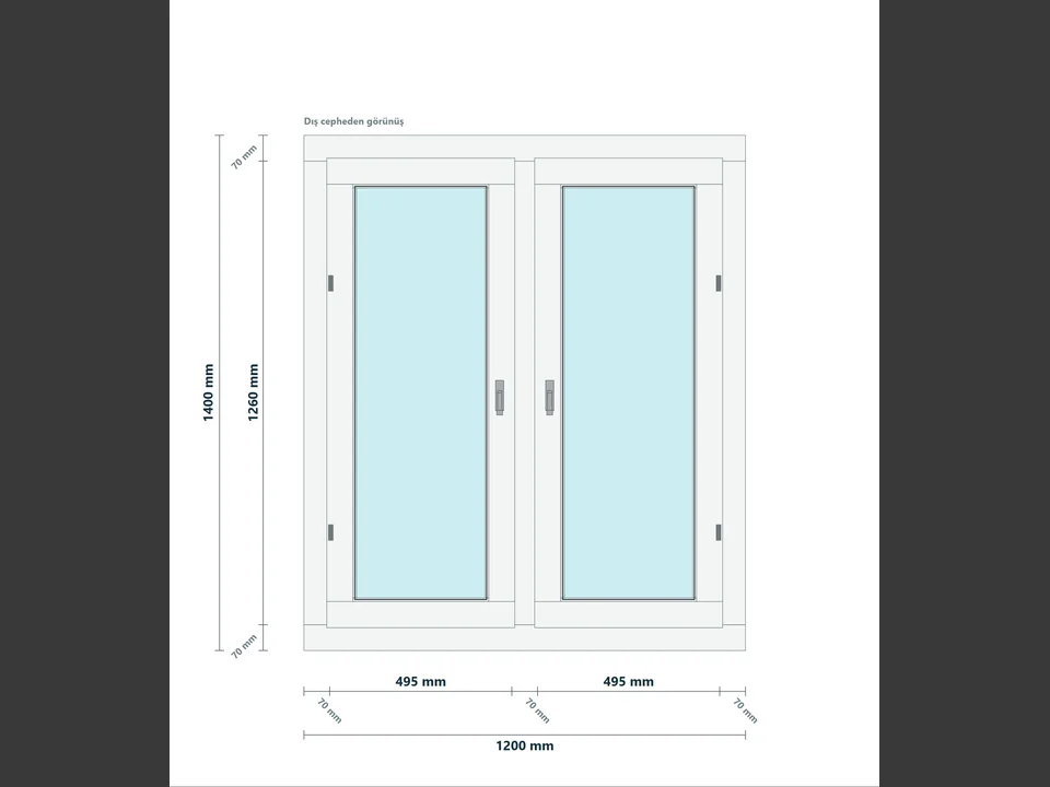 WindowFun Studio Web — Aynı ölçülerden ölçülü 2B çizim.