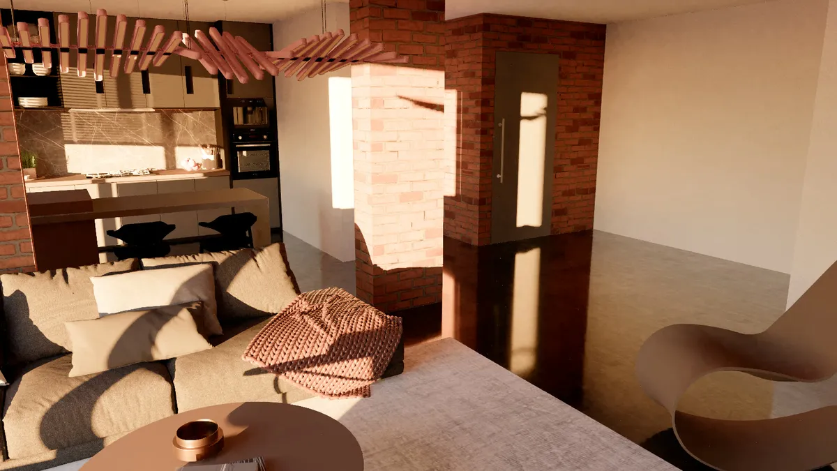 Aynı odaya düşen alçak akşam güneşi, gerçek bir Render Fun karesi